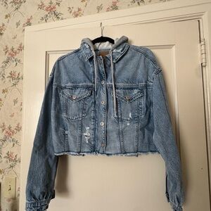 American Eagle Outfitters Light Blue Hooded Jean Jacket